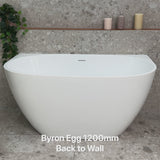 Byron Egg 1200mm Back to Wall Freestanding Bath, Gloss White