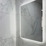 Retti Rectangular 600mm x 750mm Frontlit and Backlit LED Frameless Mirror with Frosted Glass Border and Demister
