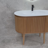 *Clearance* Apri Oval 1000mm Fluted Vanity Cabinet with Single Bowl Artificial Stone Top, Light Oak