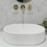 Stadio Groove 480mm Fluted Oval Artificial Stone Above-Counter Basin, Matte White