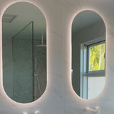 Pill Oval 600mm x 1200mm Frontlit and Backlit LED Frameless Mirror with Frosted Glass Border and Demister