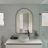 Arco Arch 550mm x 1000mm Frontlit LED Framed Mirror with Demister, Brushed Brass (Gold) Frame