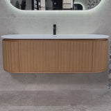 *Clearance* Apri Oval 1500mm Fluted Vanity Cabinet with Single Bowl Artificial Stone Top, Light Oak