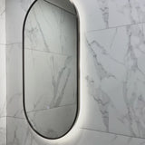 Pill Oval 500mm x 1000mm Backlit LED Framed Mirror with Demister, Brushed Gunmetal Frame