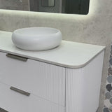 *Clearance* Tura Groove 1800mm Curved Wall Hung Vanity Cabinet, Matte White