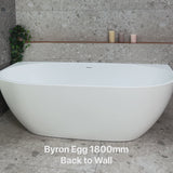 Byron Egg 1800mm Back to Wall Freestanding Bath, Matte White