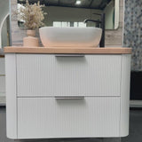 *Clearance* Tura Groove 900mm Curved Wall Hung Vanity Cabinet, Matte White