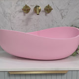 Wave Oval 600mm Artificial Stone Above-Counter Basin, Matte Pink