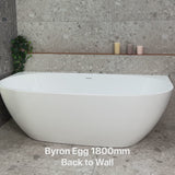 Byron Egg 1800mm Back to Wall Freestanding Bath, Gloss White