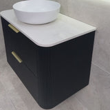 *Clearance* Tura Groove 900mm Curved Wall Hung Vanity Cabinet, Matte Black