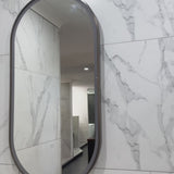 Pill Oval 500mm x 1000mm Frontlit LED Framed Mirror with Demister, Brushed Gunmetal Frame