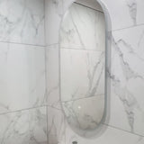 Pill Oval 500mm x 1000mm Frontlit and Backlit LED Frameless Mirror with Frosted Glass Border and Demister