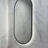 Pill Oval 500mm x 1000mm Backlit LED Framed Mirror with Demister, Matte Black Frame