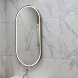 Pill Oval 500mm x 1000mm Frontlit LED Framed Mirror with Demister, Brushed Nickel Frame