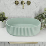 Stadio Groove 480mm Fluted Oval Artificial Stone Above-Counter Basin, Matte Mint Green
