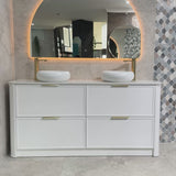 Tura Shaker 1500mm Curved Floorstanding Vanity Cabinet, Matte White