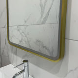 Arco Arch 550mm x 1000mm Frontlit LED Framed Mirror with Demister, Brushed Brass (Gold) Frame