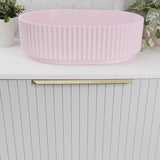 Stadio Groove 480mm Fluted Oval Artificial Stone Above-Counter Basin, Matte Pink