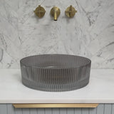 Kahm Mediterranean Fluted 400mm Above-Counter Glass Basin, Smoked Glass