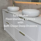 Tura Shaker 1500mm Curved Floorstanding Vanity Cabinet, Matte White