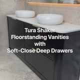 Tura Shaker 1500mm Curved Floorstanding Vanity Cabinet, Matte Black