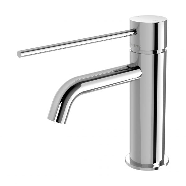 Phoenix Vivid Slimline Basin Mixer Curved Outlet With Extended Lever, Chrome