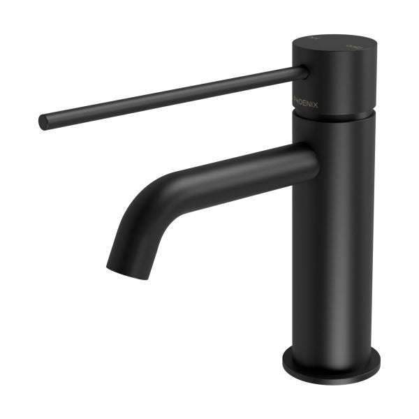 Phoenix Vivid Slimline Basin Mixer Curved Outlet With Extended Lever, Matte Black