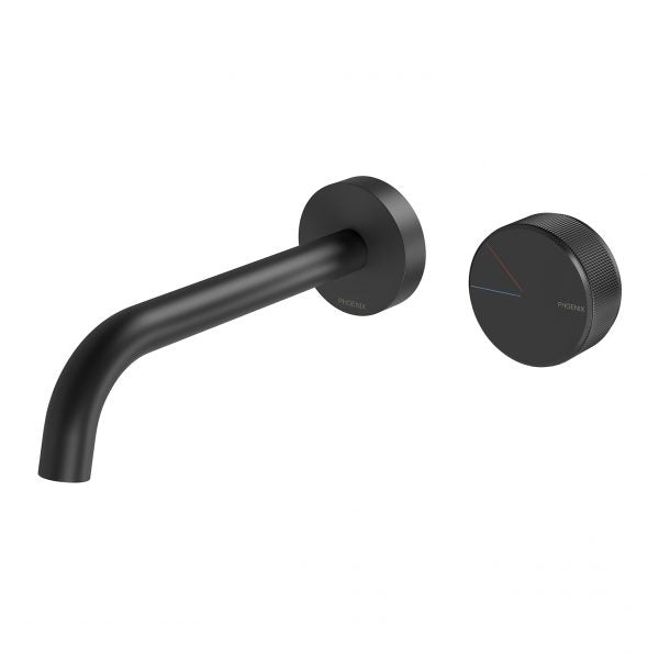 Phoenix Axia Wall Basin/ Bath Curved Outlet Mixer Set 180mm, Matte Black