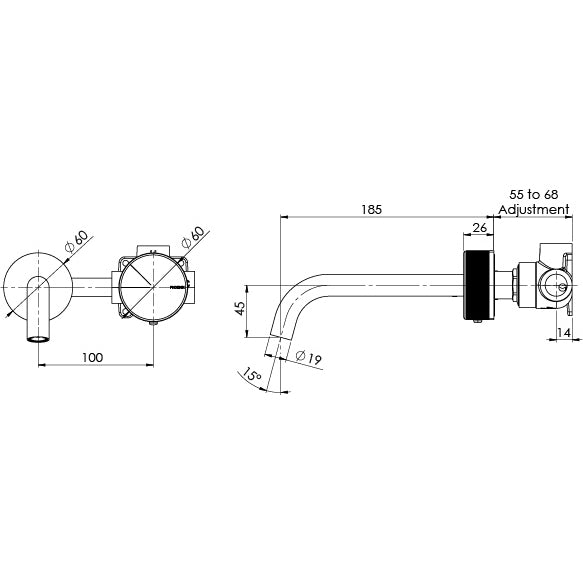 Phoenix Axia Wall Basin/ Bath Curved Outlet Mixer Set 180mm | Matte Black |