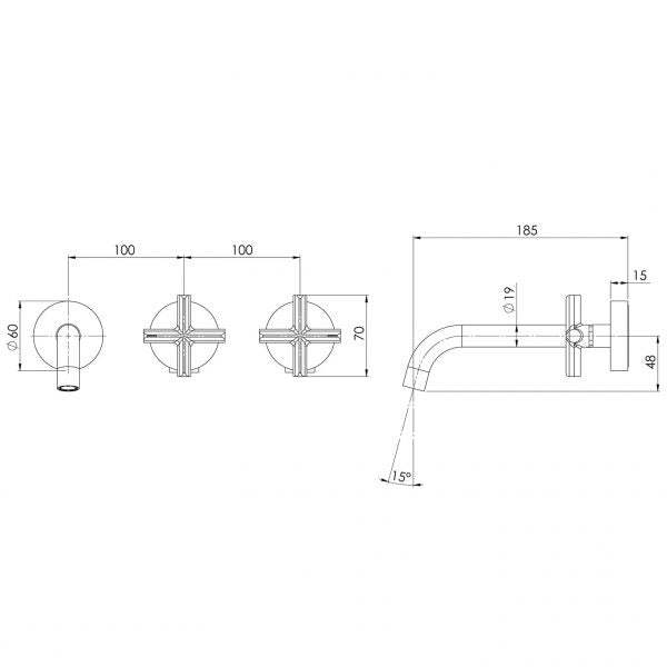 Phoenix Vivid Slimline Plus Wall Basin/ Bath Hostess Set 180mm | Brushed Nickel |