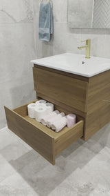 Alles 600mm Wall Hung Vanity Cabinet | Villara Oak Woodgrain |