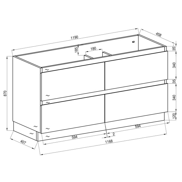 Alles Plus 1200mm Floor Standing Vanity Cabinet | Satin Black |