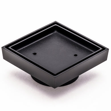 Brass Tile Insert Floor Waste | 75mm Outlet, Matte Black