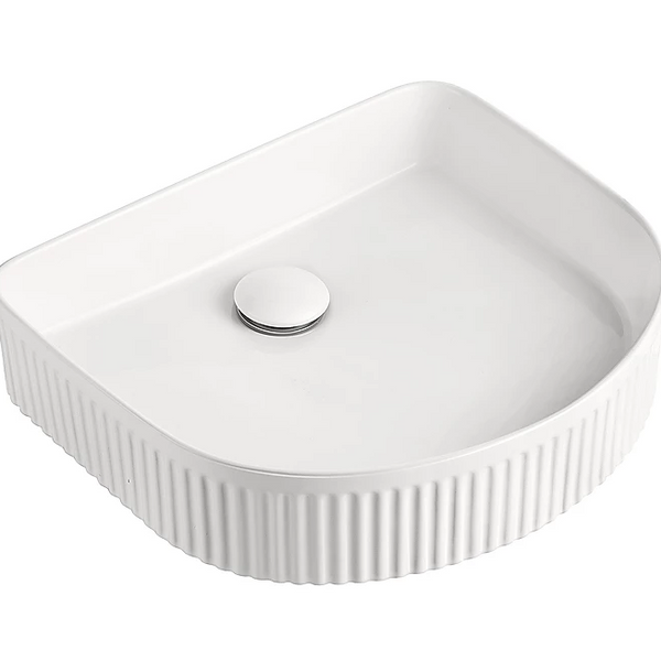 Dee Arch Fluted 410mm x 365mm Basin | Above Counter | Gloss or Matte White Finish |