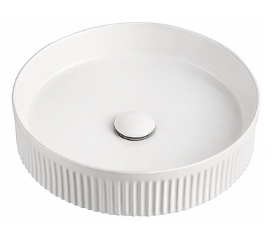 Circa Round Fluted 405mm Above-Counter Basin, Gloss White