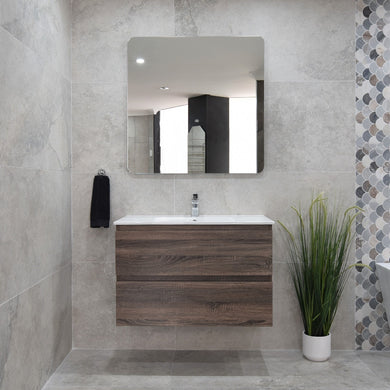 *Clearance* Alles Plus 900mm Wall Hung Vanity Cabinet | Legna Noir Woodgrain |