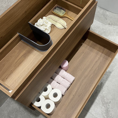 Alles 900mm Wall Hung Vanity Cabinet, Villara Oak Woodgrain *Clearance Stock*