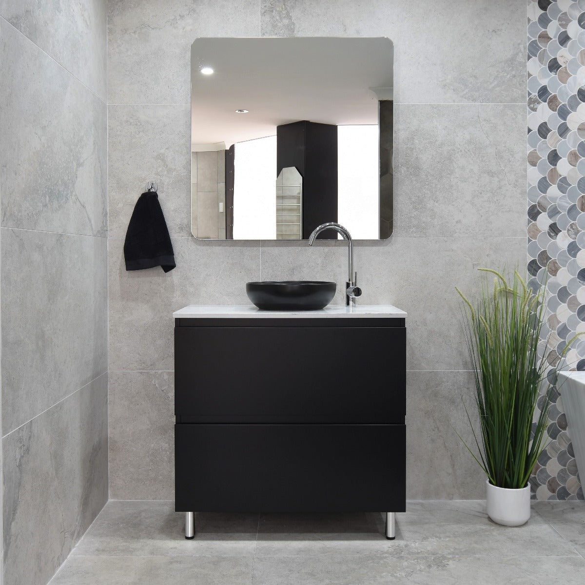 Alles Plus 900mm Floor Standing Vanity Cabinet | Satin Black |