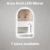 *Clearance* Arco Arch 550mm x 1000mm Frontlit and Backlit LED Frameless Mirror with Frosted Glass Border and Demister