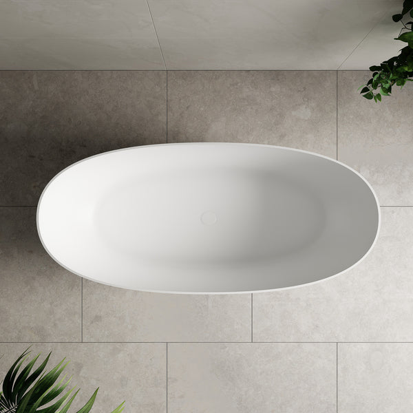 Byron Egg Artificial Stone Freestanding Bath | 5 sizes from 1300mm to 1700mm, Matte White |