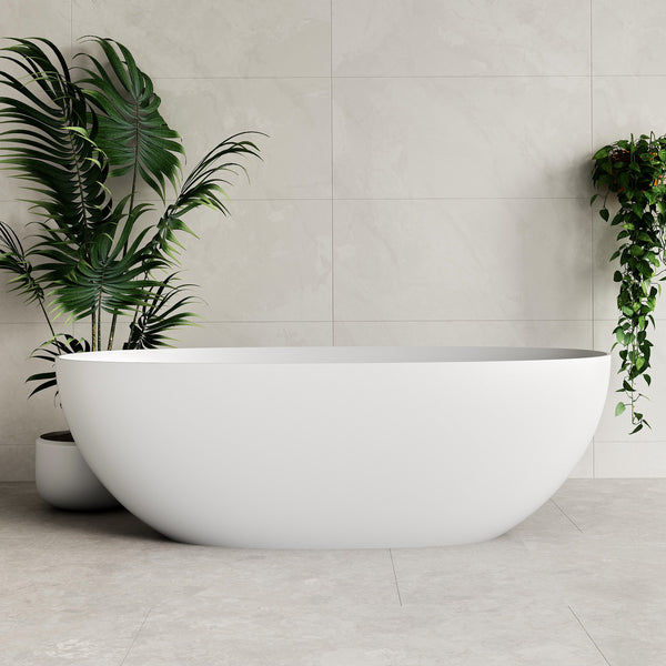 Byron Egg Artificial Stone Freestanding Bath | 5 sizes from 1300mm to 1700mm, Matte White |