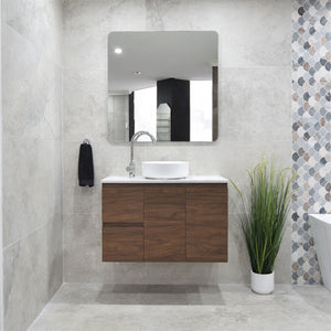 *Clearance* Avisé 900mm Wall Hung Vanity Cabinet with Drawers on the Left Side | Acacia Ash Woodgrain |