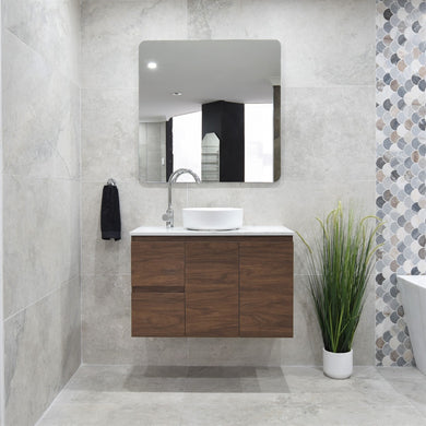 *Clearance* Avisé 900mm Wall Hung Vanity Cabinet with Drawers on the Left Side | Acacia Ash Woodgrain |