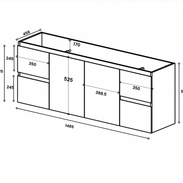 Avisé 1500mm Wall Hung Vanity Cabinet | Acacia Ash Woodgrain |