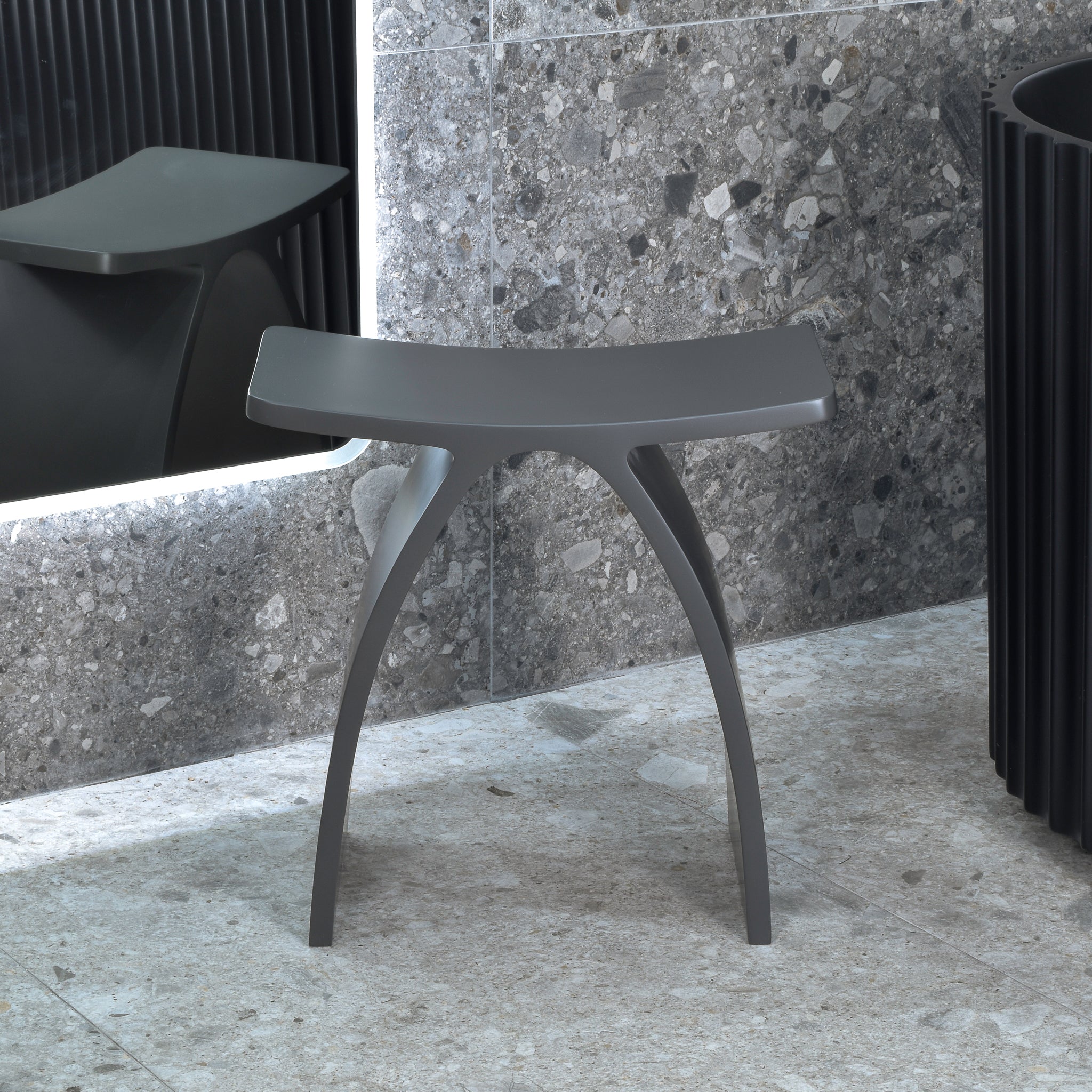 Kura Arch Artificial Stone Stool | Matte Charcoal |