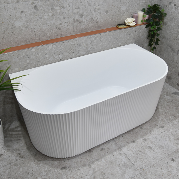 Brighton Groove 1500mm Fluted Oval Freestanding Back to Wall Bath | Gloss White or Matte White | *Clearance Stock*