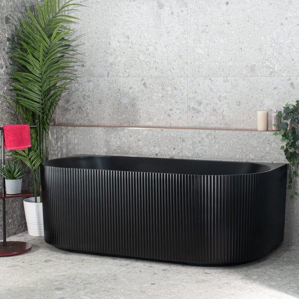 Brighton Groove Fluted Oval Freestanding Back to Wall Bath 1500 or 1700mm | Matte Black | *Clearance Stock*