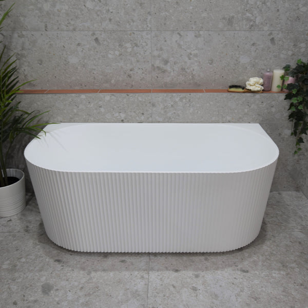 Brighton Groove 1500mm Fluted Oval Freestanding Back to Wall Bath | Gloss White or Matte White | *Clearance Stock*