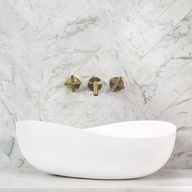 Wave Oval 600mm Artificial Stone Above-Counter Basin, Gloss White