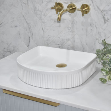 Dee Arch Fluted 410mm x 365mm Above-Counter Basin, Gloss White